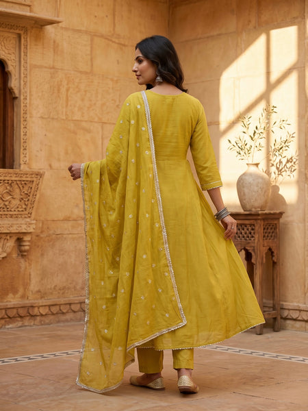 Mustard Yellow Anarkali Suit with Silver Beadwork