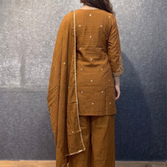 Caramel Brown Embroidered Kurta Set with Palazzo and Dupatta