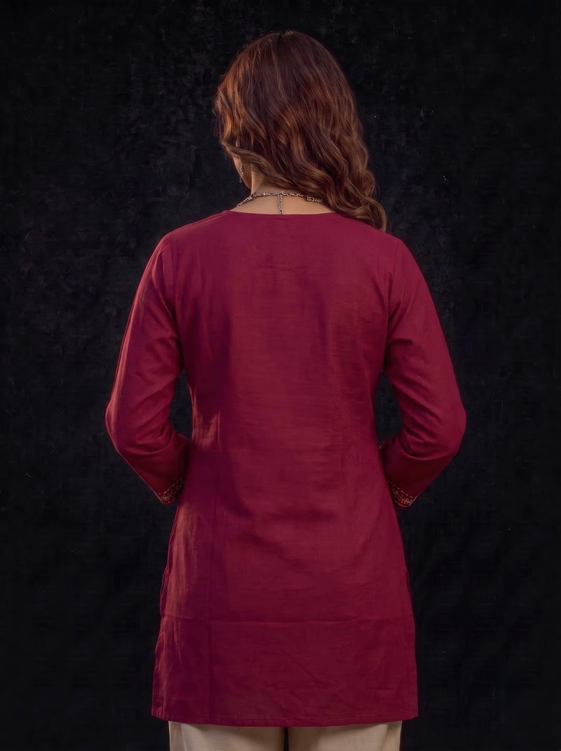 Maroon Kurta with Gold Embroidery and Tassel Tie