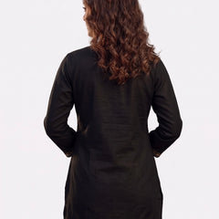 Black Kurta with Gold Zari Embroidery and Tassel Tie