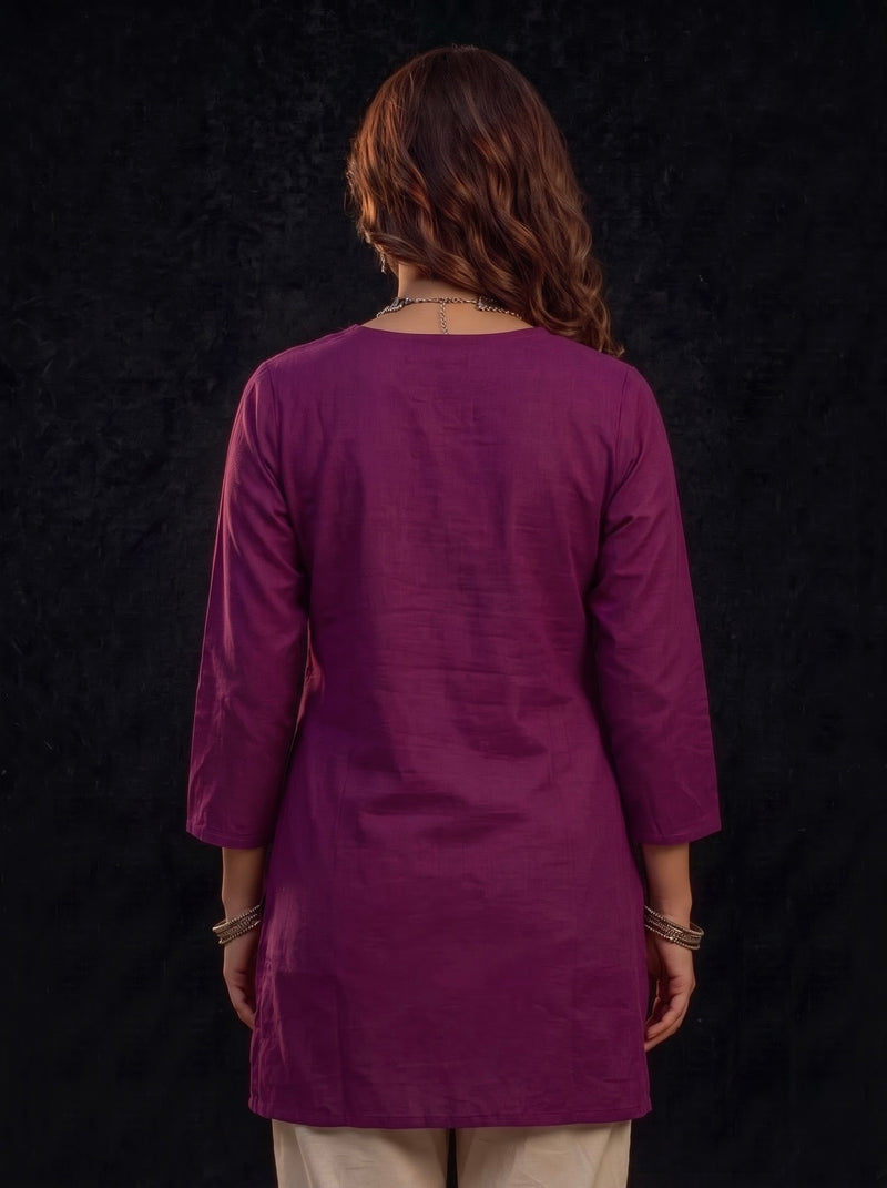 Magenta Kurta with Gold Embroidery and Tassel Tie