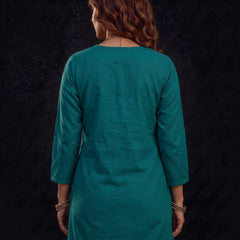 Teal Kurta with Gold Embroidery and Tassel Tie