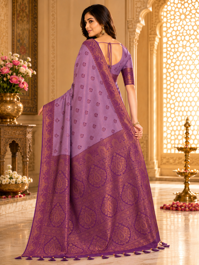 Purple Art Silk Premium And Fancy Design Saree With Blouse For Women