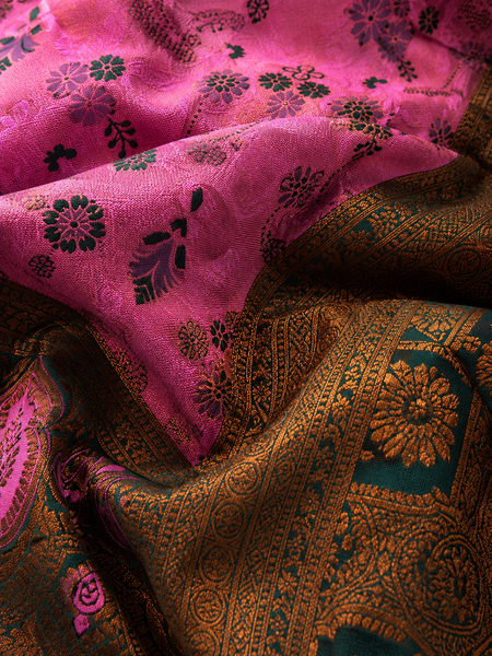 PinkAnd Green Art Silk Premium And Fancy Design Saree With Blouse For Women