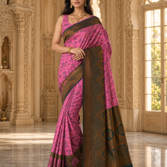 PinkAnd Green Art Silk Premium And Fancy Design Saree With Blouse For Women