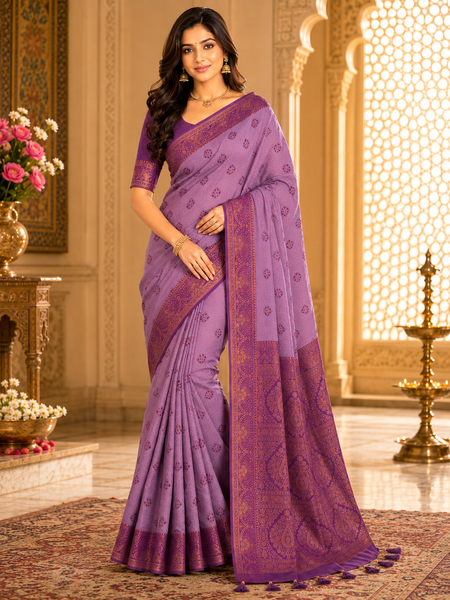 Purple Art Silk Premium And Fancy Design Saree With Blouse For Women