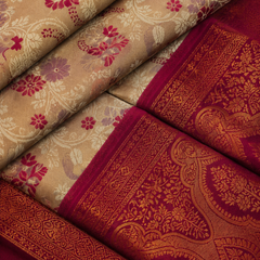 Chickoo & Maroon Jacquard Woven Saree with Rich Antique Gold Zari Border & Traditional Designer Pallu