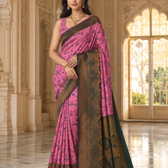 PinkAnd Green Art Silk Premium And Fancy Design Saree With Blouse For Women
