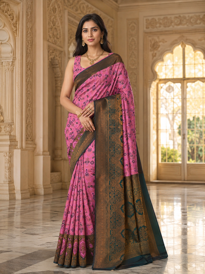PinkAnd Green Art Silk Premium And Fancy Design Saree With Blouse For Women