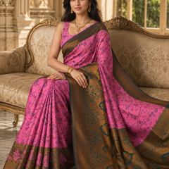 PinkAnd Green Art Silk Premium And Fancy Design Saree With Blouse For Women