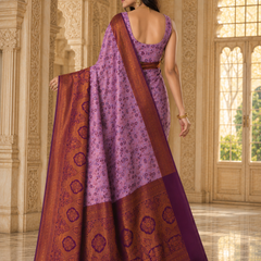 Women's Lavender Purple Jacquard Woven Saree with Rich Maroon & Antique Gold Zari Border and Designer Pallu