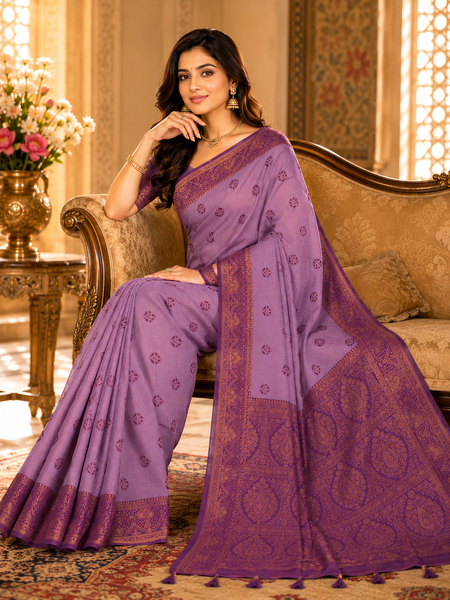 Purple Art Silk Premium And Fancy Design Saree With Blouse For Women