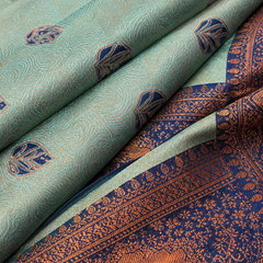 Sea Green & Navy Blue Jacquard Woven Saree with Rich Copper Zari Border & Designer Paisley Pallu
