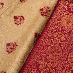 Beige & Maroon Jacquard Woven Saree with Rich Zari Border, Leaf Motifs & Traditional Designer Pallu