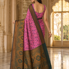 PinkAnd Green Art Silk Premium And Fancy Design Saree With Blouse For Women