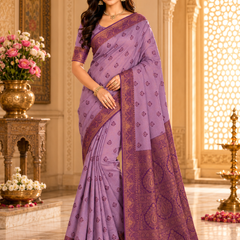 Purple Art Silk Premium And Fancy Design Saree With Blouse For Women