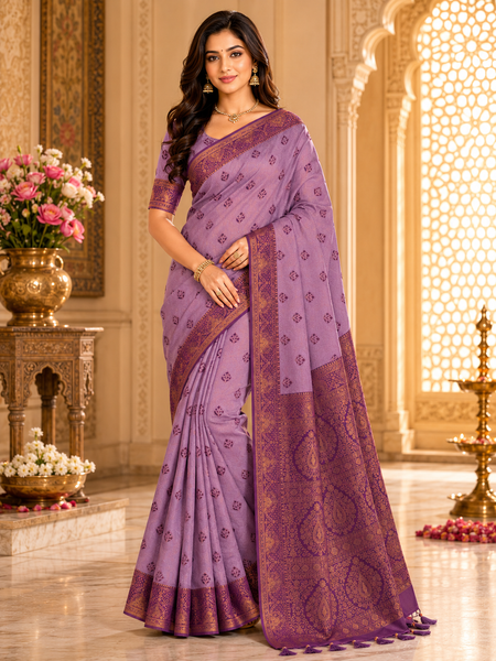 Purple Art Silk Premium And Fancy Design Saree With Blouse For Women