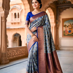 Navy Blue Art Silk Premium And Fancy Design Saree With Blouse For Women