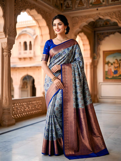 Navy Blue Art Silk Premium And Fancy Design Saree With Blouse For Women