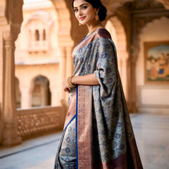 Navy Blue Art Silk Premium And Fancy Design Saree With Blouse For Women