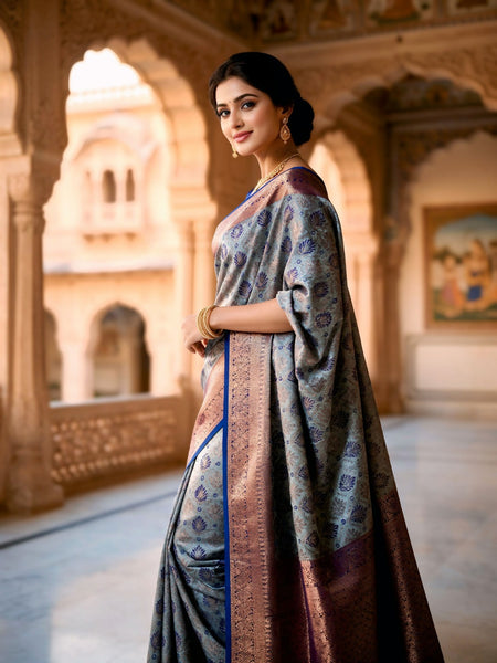 Navy Blue Art Silk Premium And Fancy Design Saree With Blouse For Women
