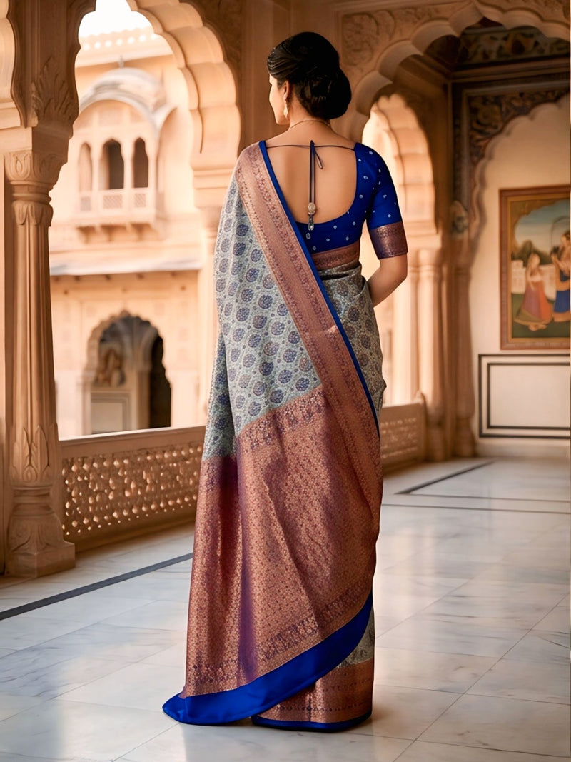 Navy Blue Art Silk Premium And Fancy Design Saree With Blouse For Women
