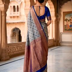 Navy Blue Art Silk Premium And Fancy Design Saree With Blouse For Women