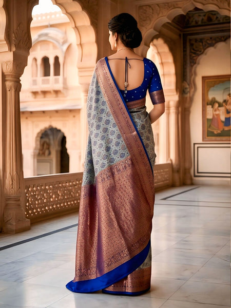 Navy Blue Art Silk Premium And Fancy Design Saree With Blouse For Women