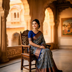 Navy Blue Art Silk Premium And Fancy Design Saree With Blouse For Women