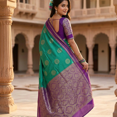 The Emerald Green & Violet Banarasi Saree