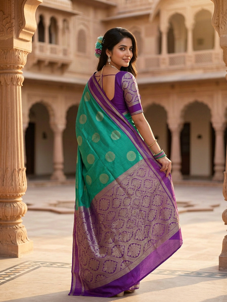 The Emerald Green & Violet Banarasi Saree