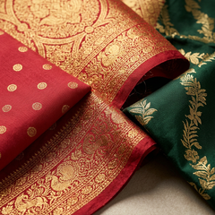 Bottle Green & Red Jaal Motifs Banarasi Silk Saree