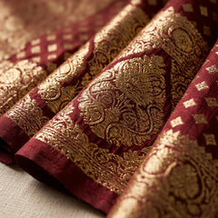Maroon Banarasi Silk Saree with Golden Zari Butti Work, Traditional Woven Border & Rich Pallu for Women