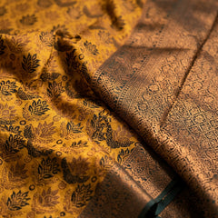 Antique Golden & Bottle Green Jacquard Woven Saree with Rich Copper Zari Border & Pallu