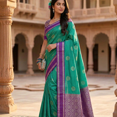 The Emerald Green & Violet Banarasi Saree