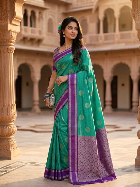 The Emerald Green & Violet Banarasi Saree