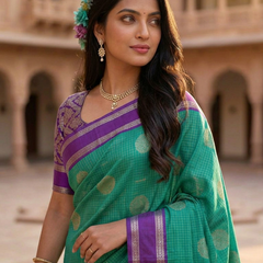 The Emerald Green & Violet Banarasi Saree