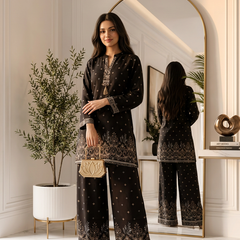 Black Border-Print Kurta Palazzo Co-ord Set