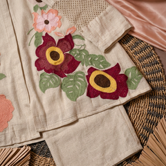 Ivory Floral Embroidered Shirt-Style Co-ord with Cutwork Sleeves