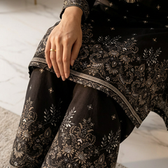 Black Border-Print Kurta Palazzo Co-ord Set