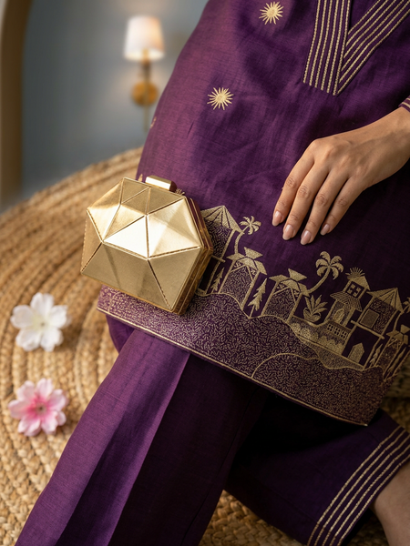 Heritage Elegance: Deep Purple Embroidered Kurta Co-ord Set with Tassels