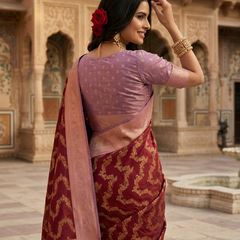 Maroon Red Art Silk Banarasi Saree with Dusty Lavender-Pink Contrast Pallu & Blouse Piece