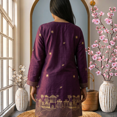 Heritage Elegance: Deep Purple Embroidered Kurta Co-ord Set with Tassels