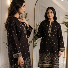 Black Border-Print Kurta Palazzo Co-ord Set