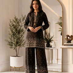 Black Border-Print Kurta Palazzo Co-ord Set