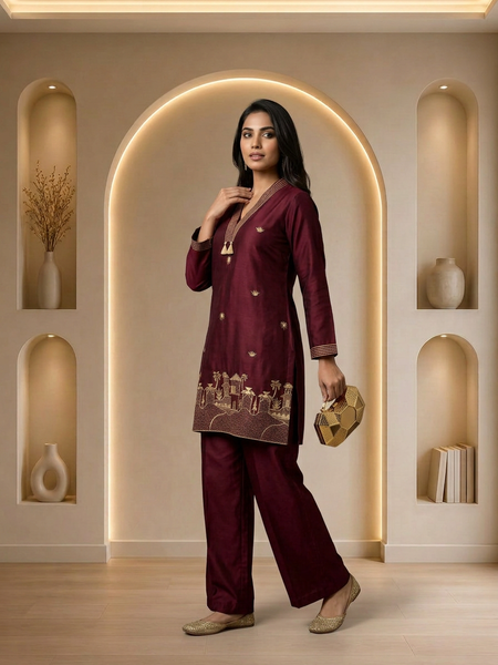 Royal Crimson Village Co-ord Set