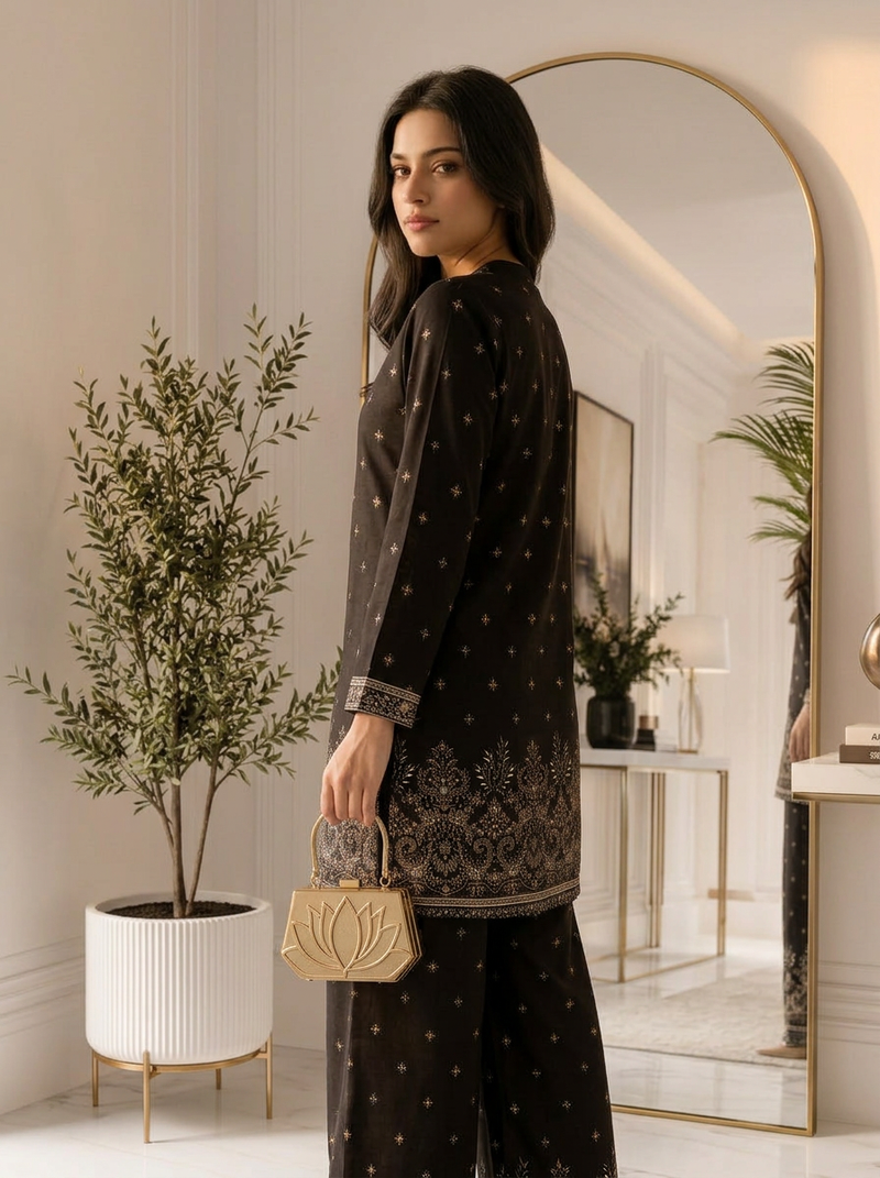 Black Border-Print Kurta Palazzo Co-ord Set