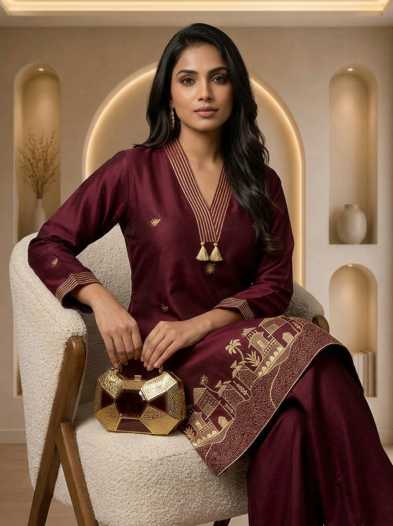Royal Crimson Village Co-ord Set