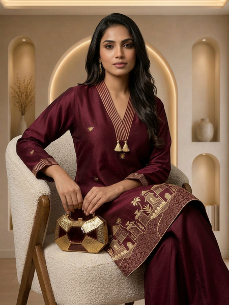 Royal Crimson Village Co-ord Set