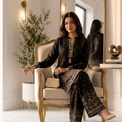 Black Border-Print Kurta Palazzo Co-ord Set